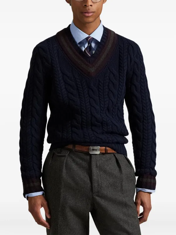 Polo Ralph Lauren cable-knit V-neck Sweater | Blue | FARFETCH