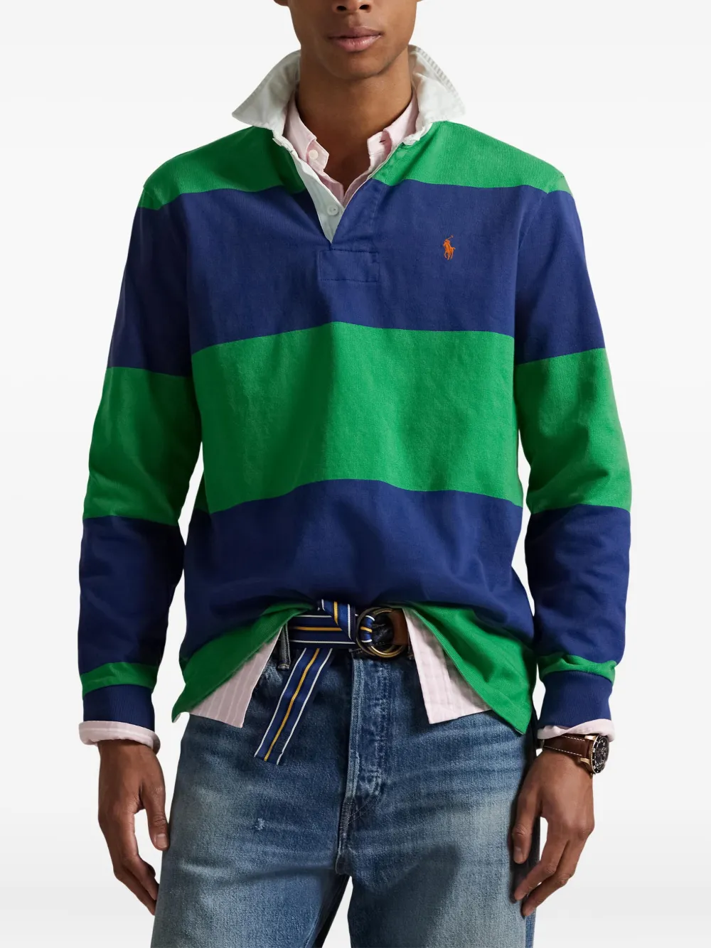 Polo Ralph Lauren gestreept poloshirt met lange mouwen Groen