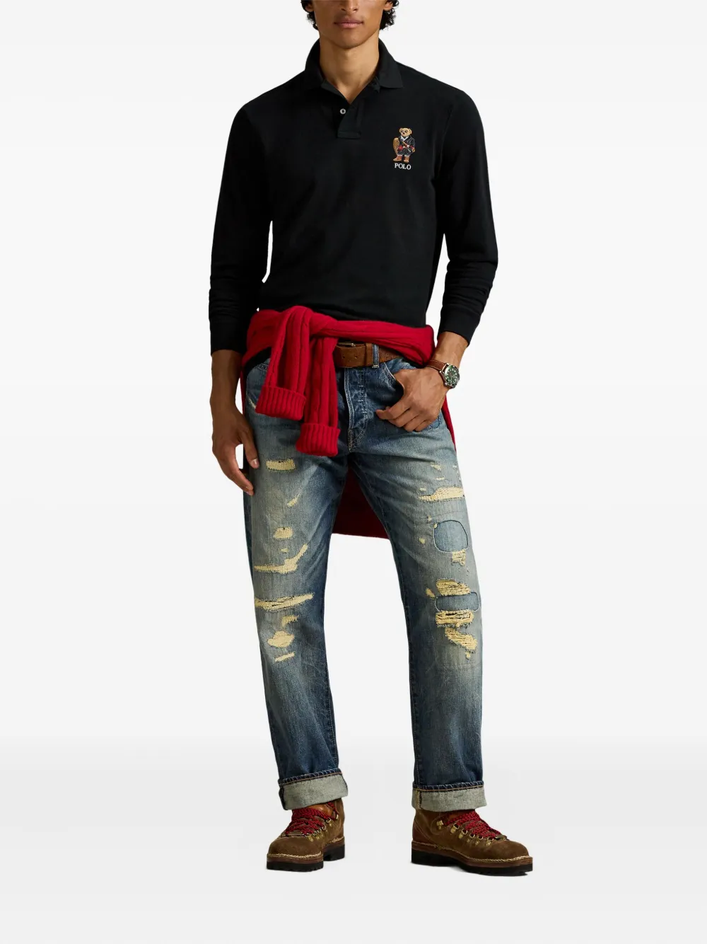 Polo Ralph Lauren Ralph Lauren Polo Bear Mesh Polo Shirt In Black