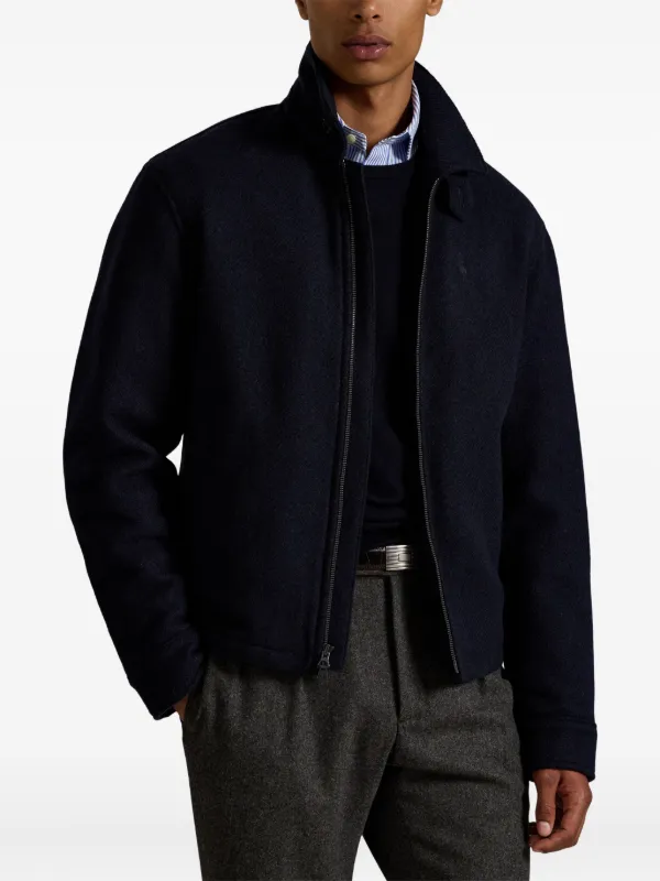 RL RALPH LAUREN 日本製 ウール100% ジップアップ ジャケット Polo Ralph Lauren Wool zip-front Windbreaker | Blue