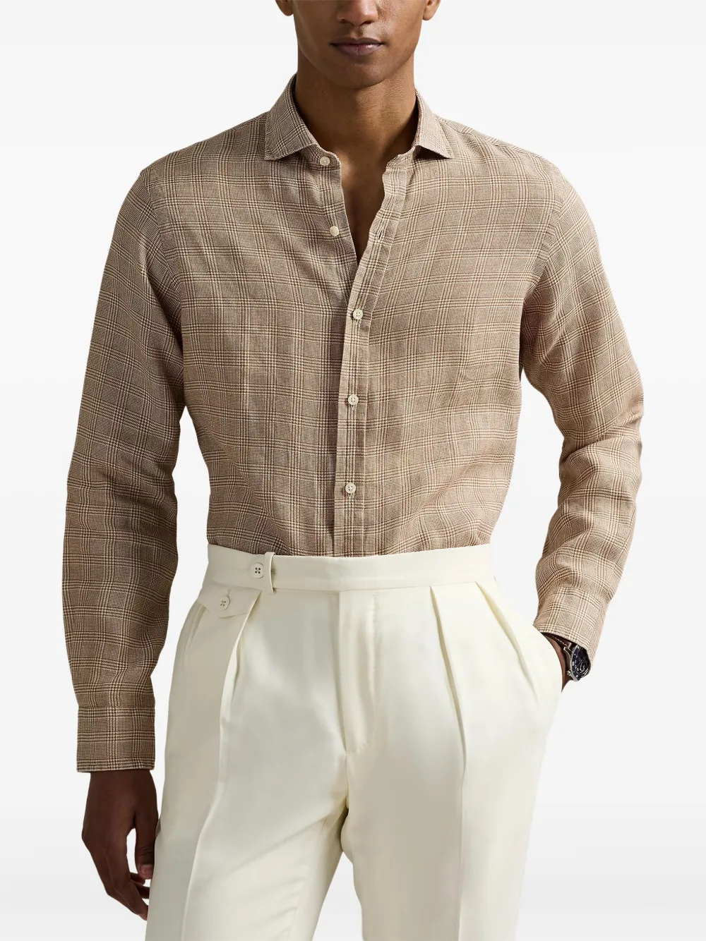 Polo Ralph Lauren Geruit linnen overhemd met print Beige