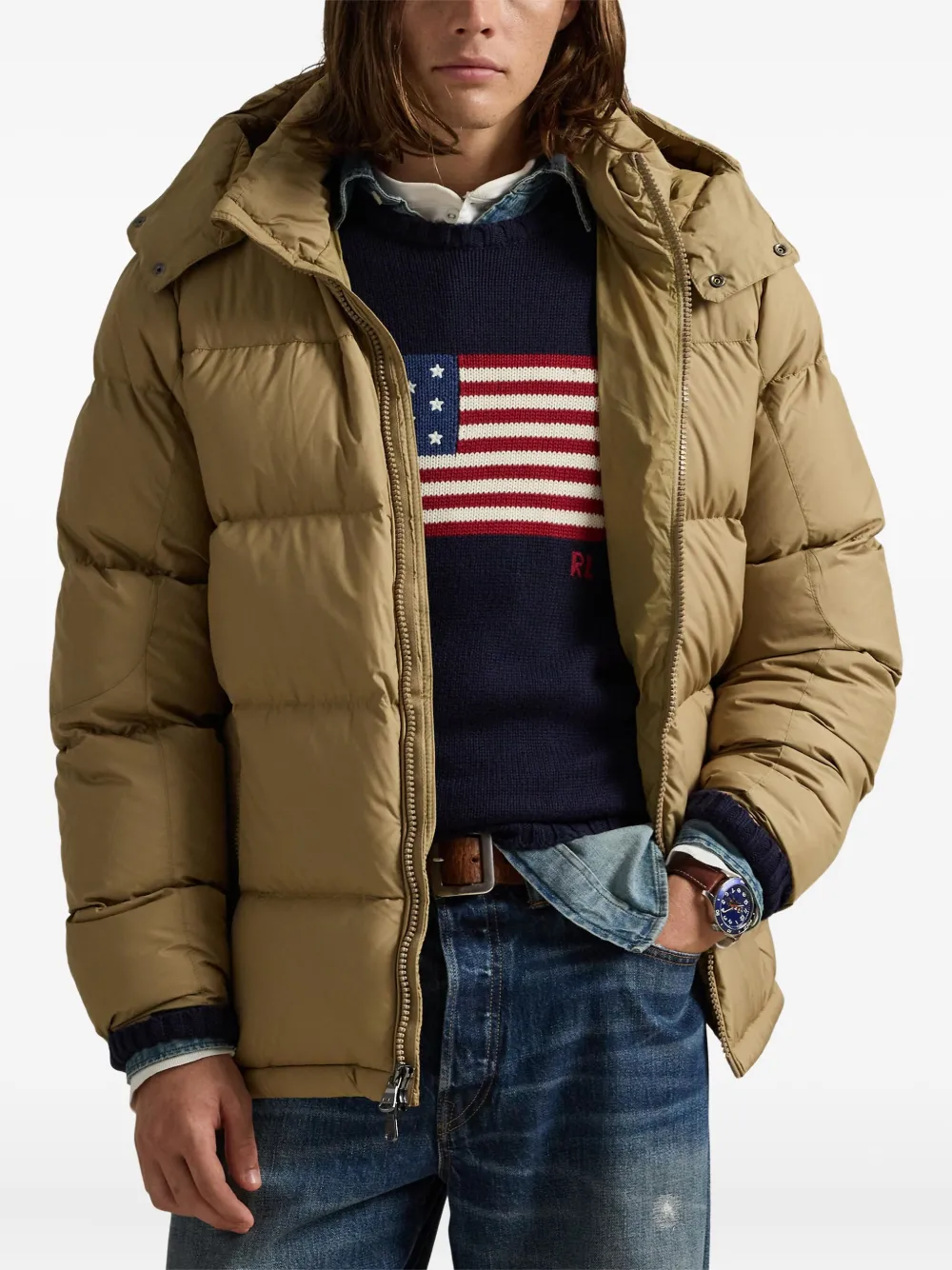 Polo Ralph Lauren Insulated Hooded Padded Jacket In Brown