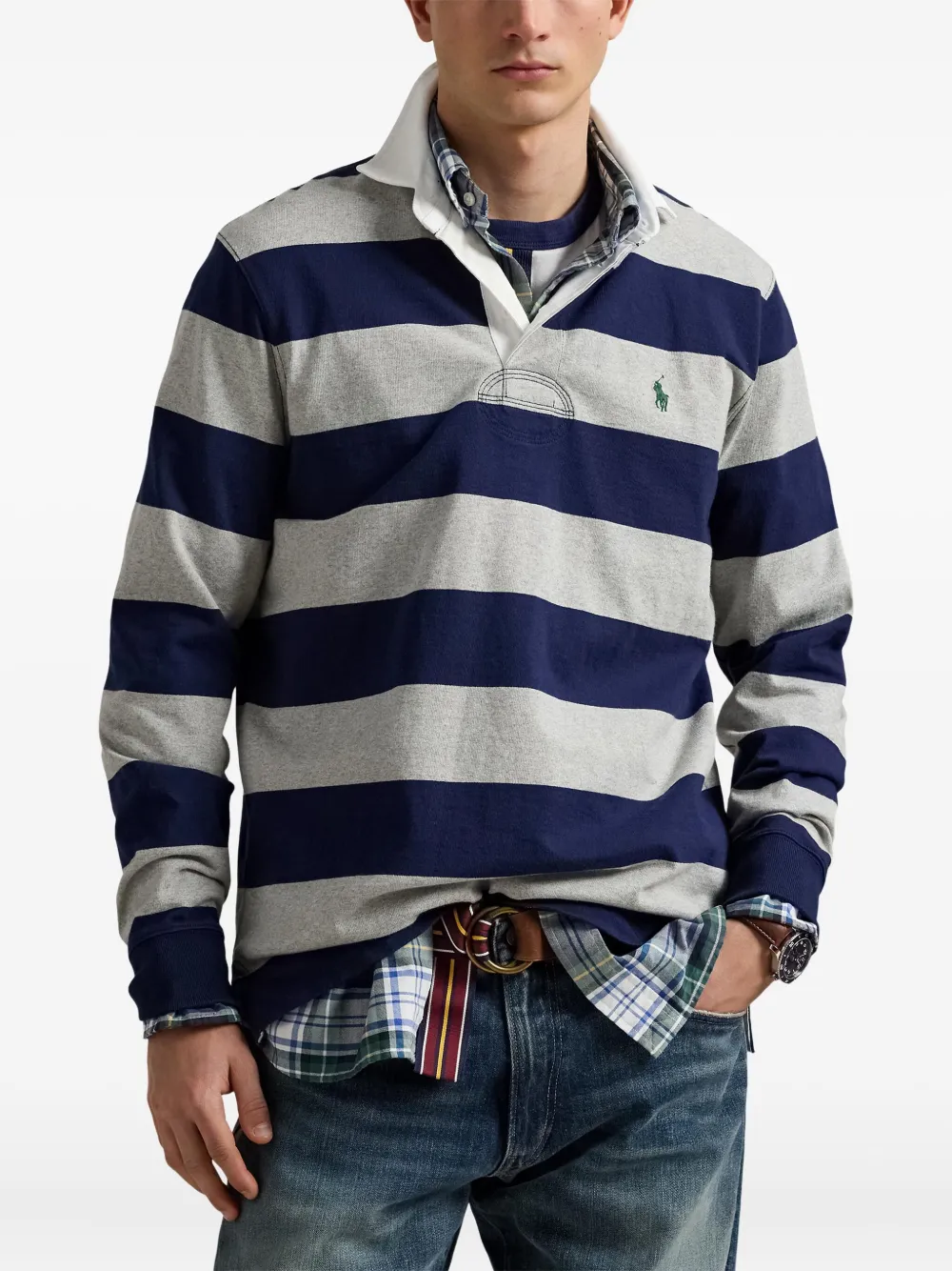Polo Ralph Lauren The Iconic Rugby gestreept poloshirt met lange mouwen Blauw