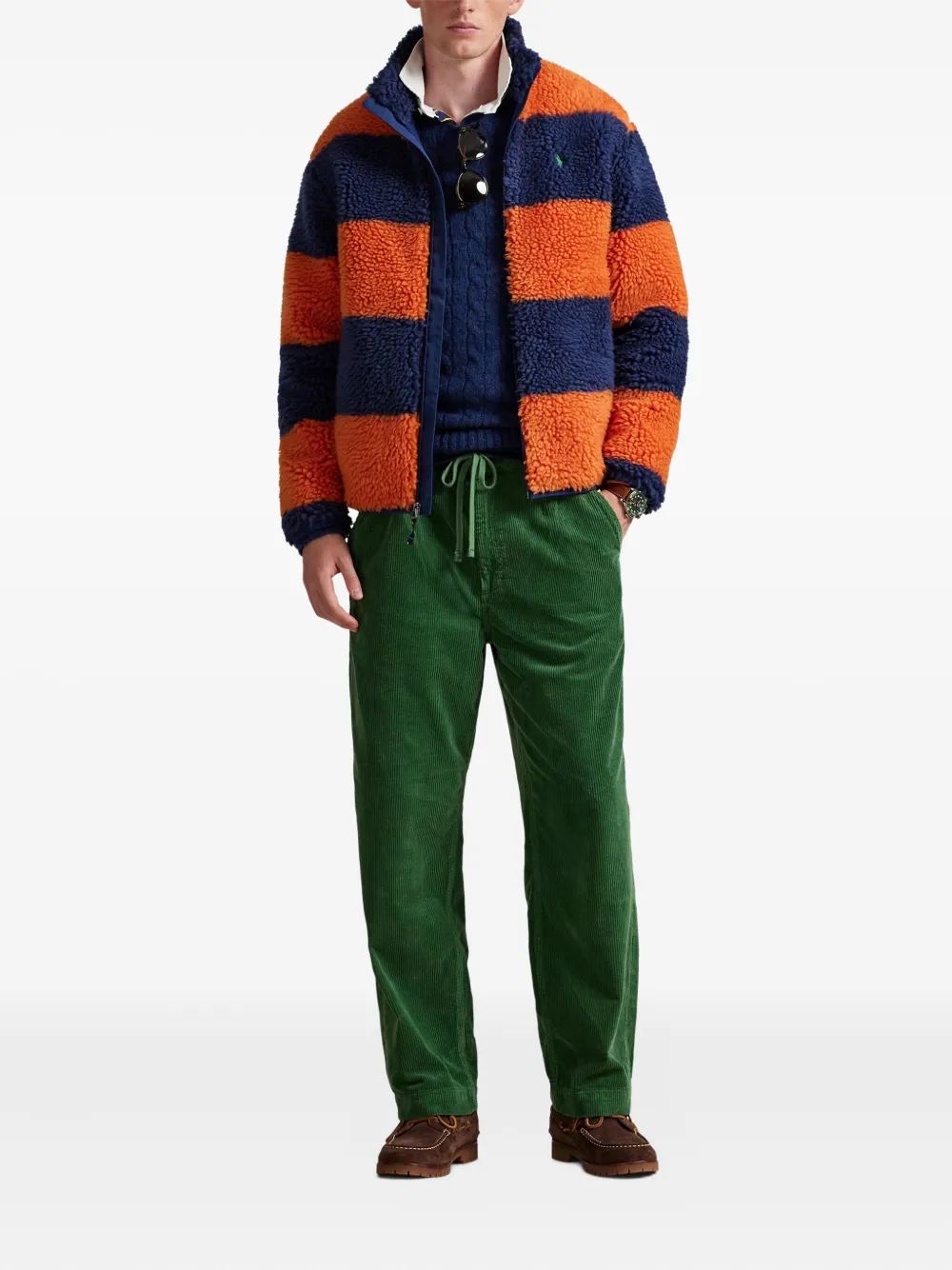 Polo Ralph Lauren Striped Fleece Jacket In Orange