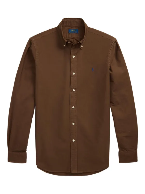 Polo Ralph Lauren ブラウン長袖シャツ Polo Ralph Lauren garment-dyed Oxford Shirt | Brown | FARFETCH