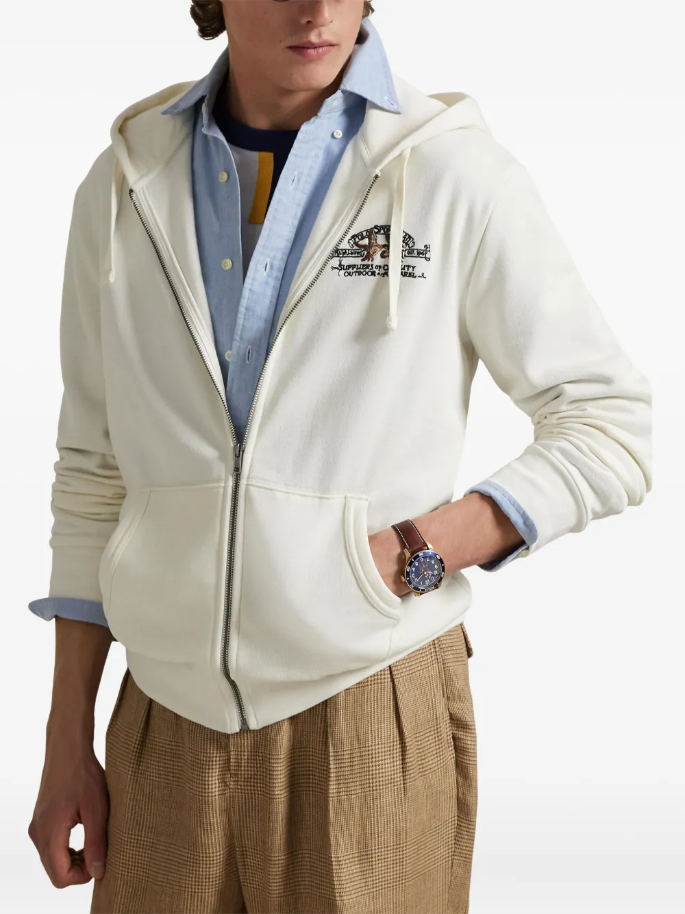 Polo Ralph Lauren Hoodie met borduurwerk en rits Wit