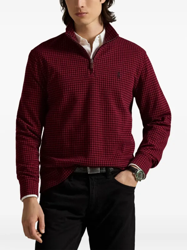 Polo Ralph Lauren gingham-check half-zip Sweater Red FARFETCH TR