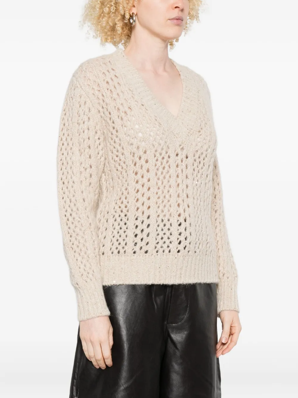 Eleventy Sequin-embellished Open-knit Sweater In Neutral