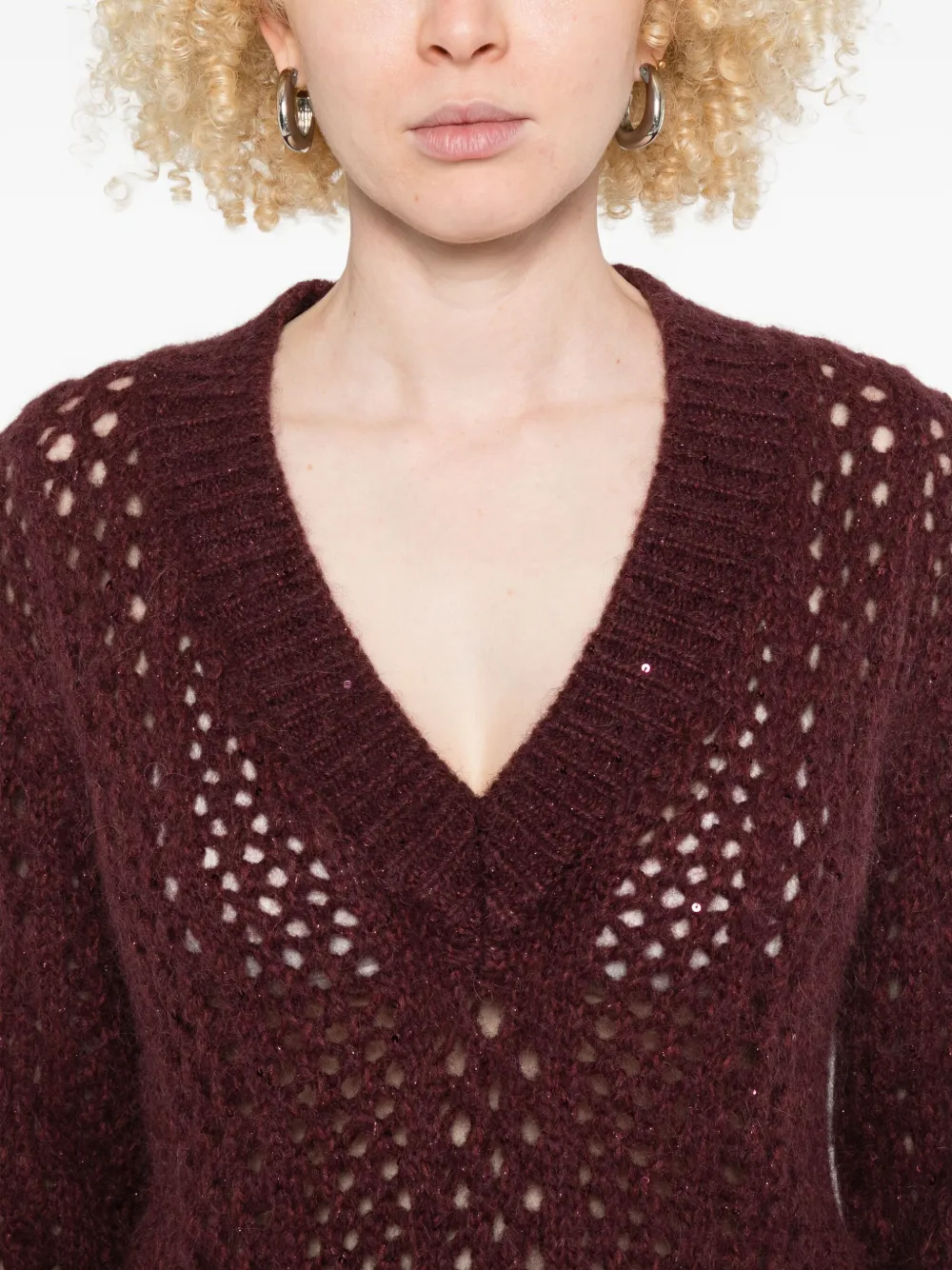 Eleventy V-neck Open-knit Sweater In Animal Print