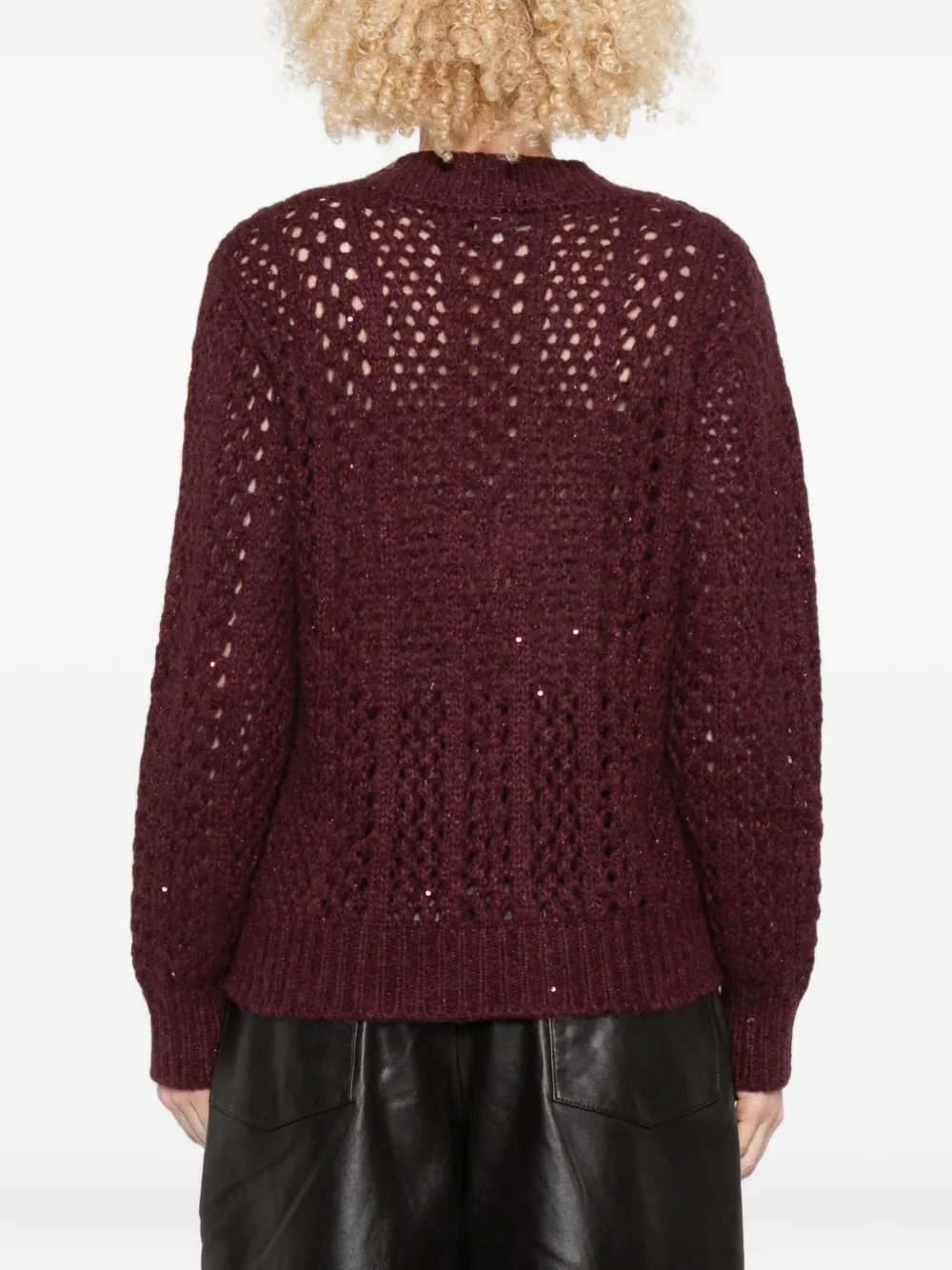 Eleventy V-neck Open-knit Sweater In Animal Print