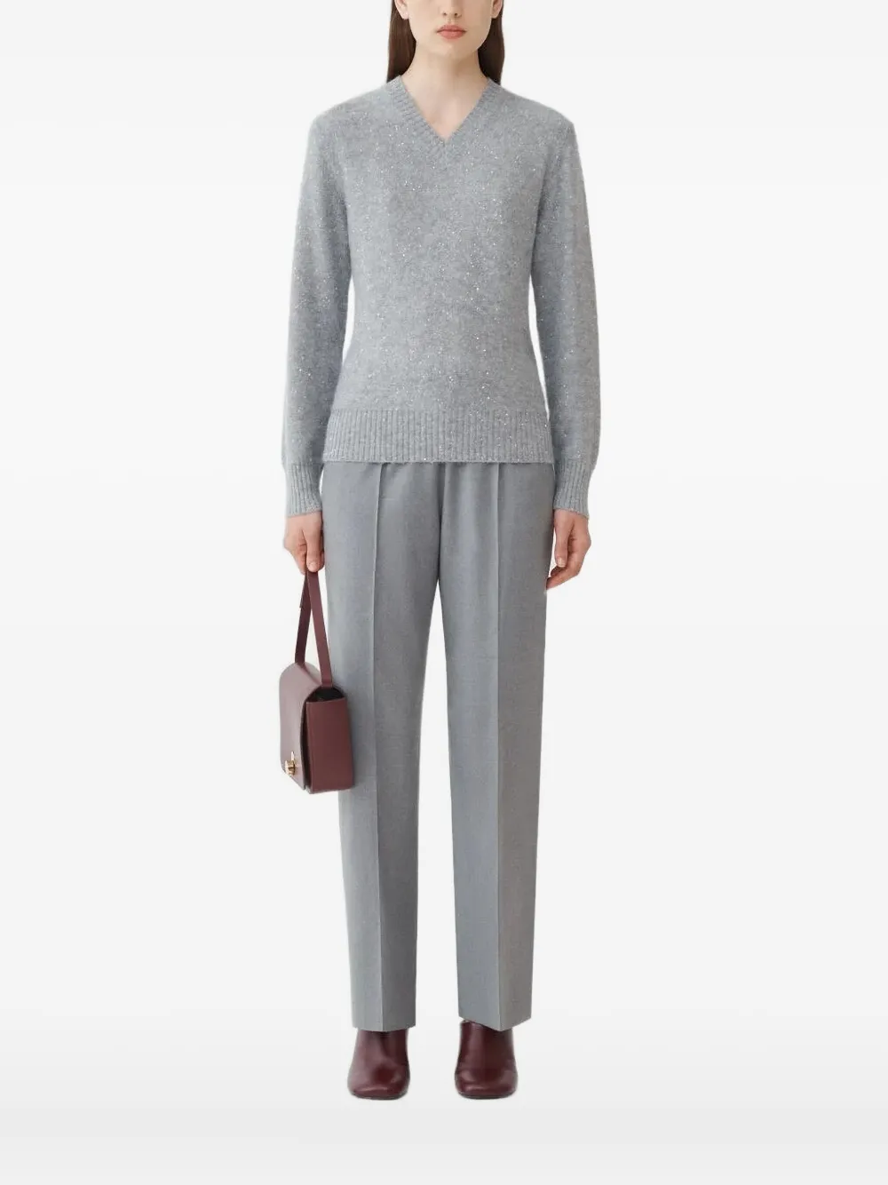 Fabiana Filippi V-neck Embellished Sweater In Gray