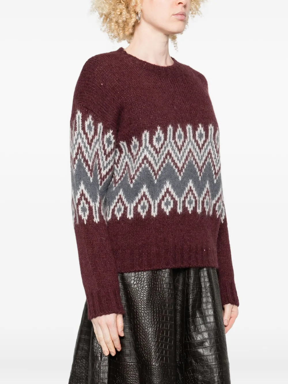 Eleventy Fairisle-pattern Crew-neck Sweater In Red