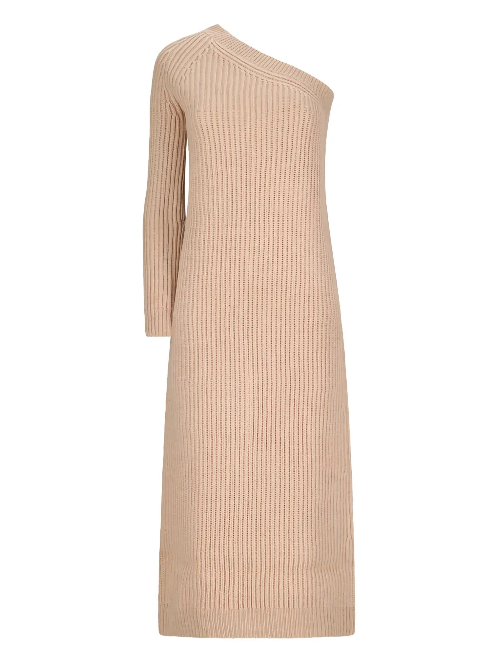 Max Mara Monospalla one-shoulder ribbed knit maxi dress Beige