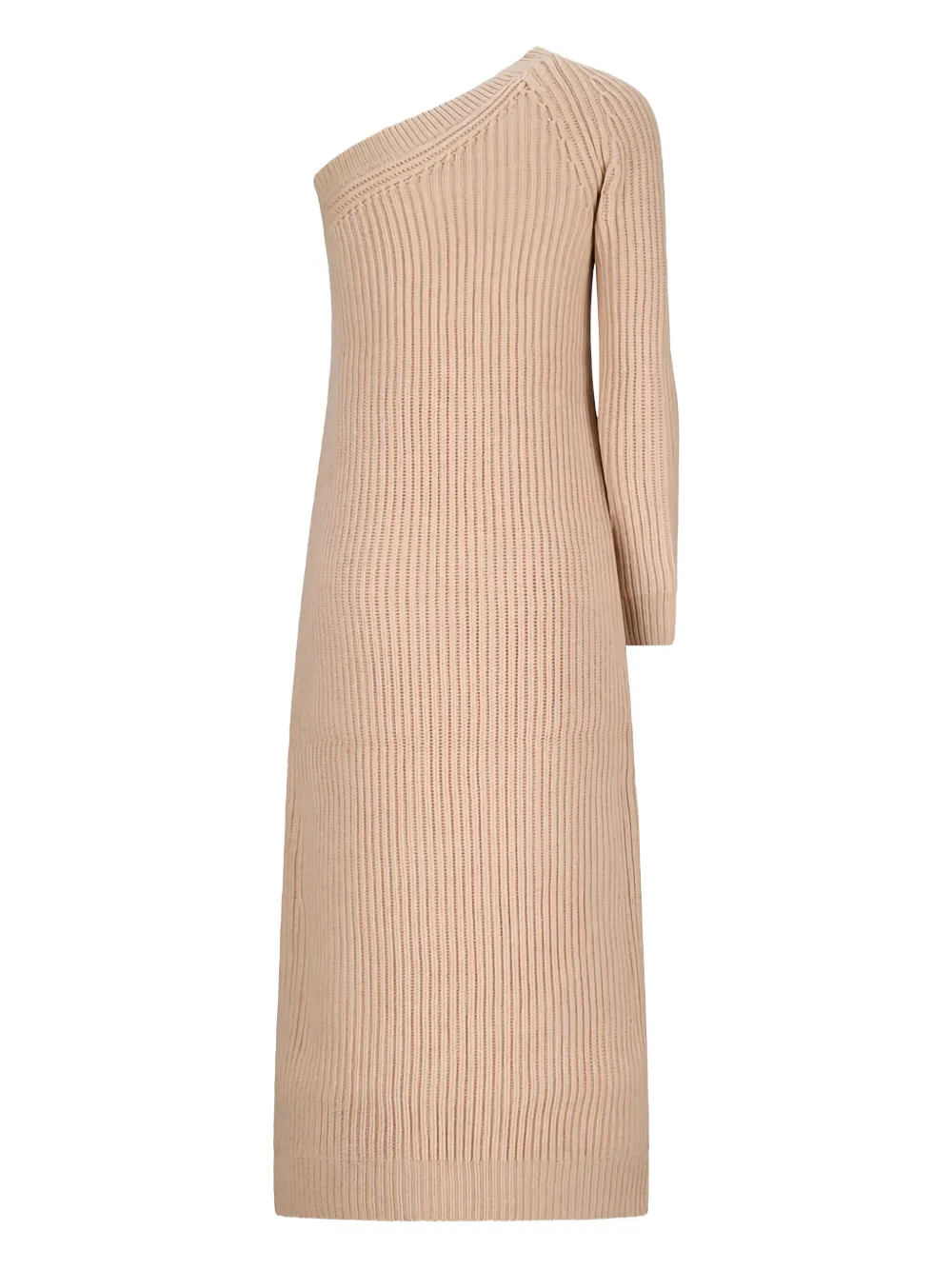 Max Mara Monospalla one-shoulder ribbed knit maxi dress Beige