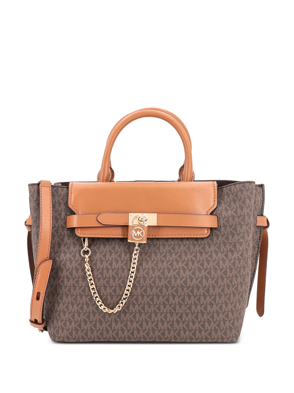 Michael Michael Kors medium monogram belted satchel bag - ブラウン Michael Michael Kors medium monogram belted satchel bag - ブラウン