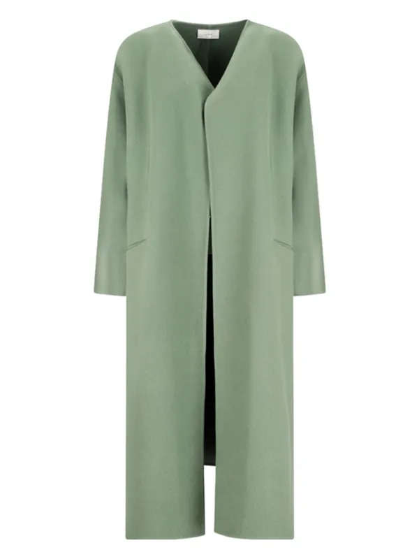 The Row Priske V-neck Wool Coat in Green
