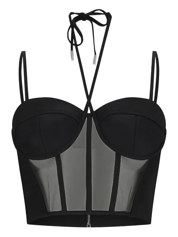 David Koma Tulle Insert Corset Top in Black