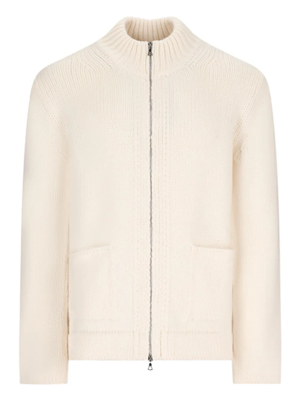 zip-front patch-pocket cardigan