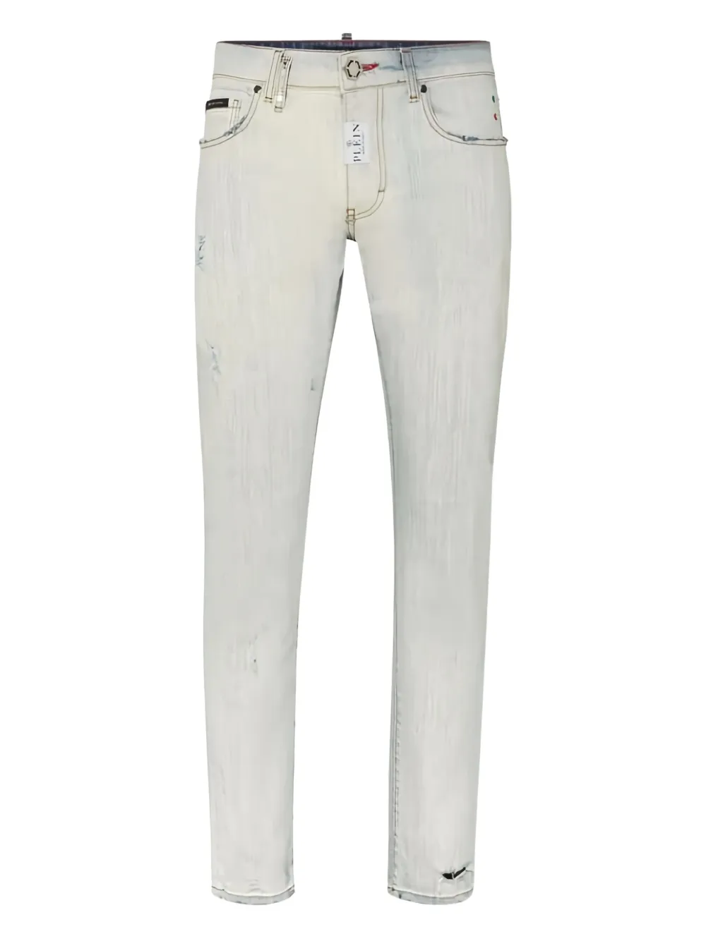 Philipp Plein Gerafelde straight jeans Blauw