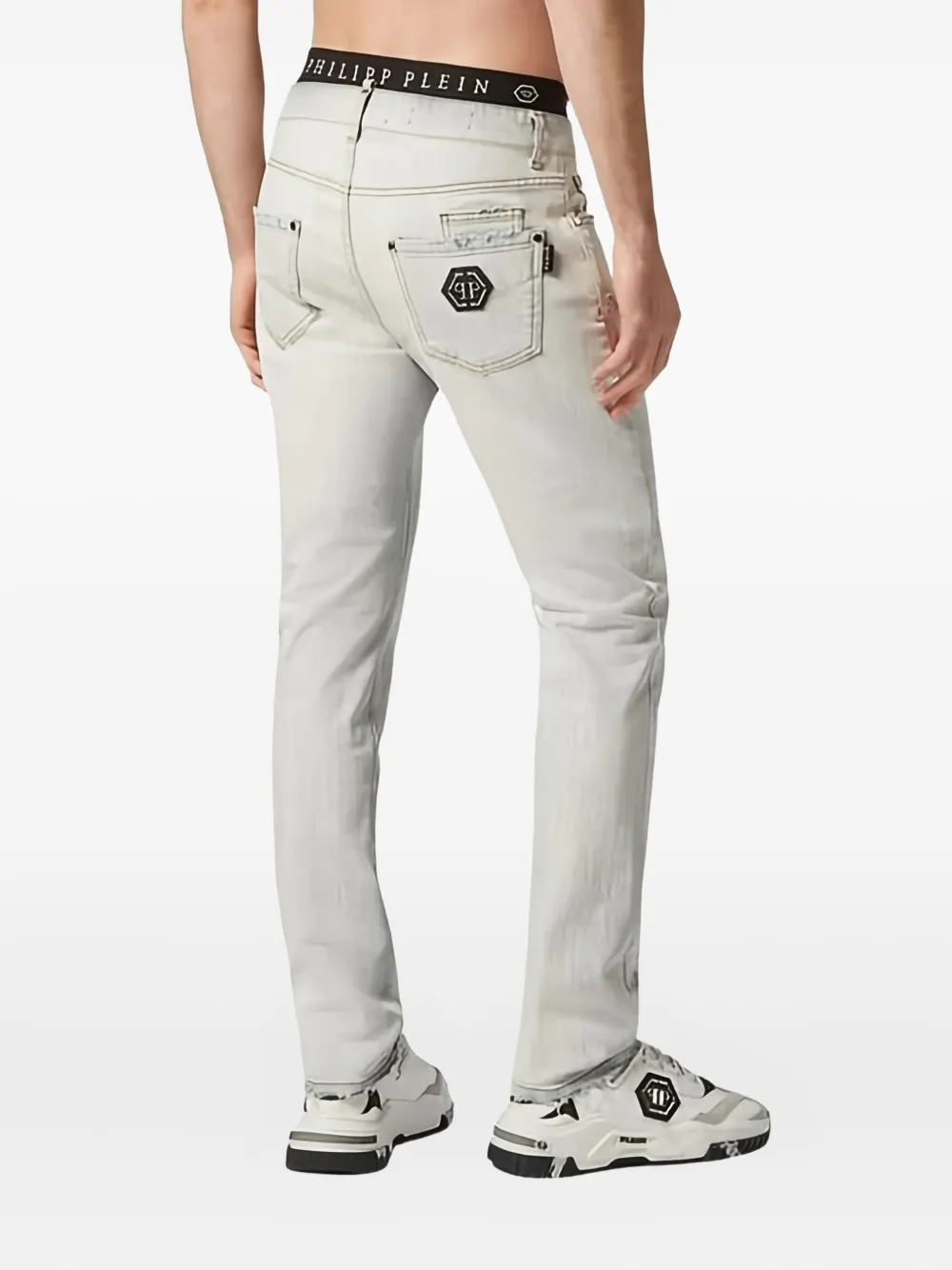Philipp Plein Gerafelde straight jeans Blauw