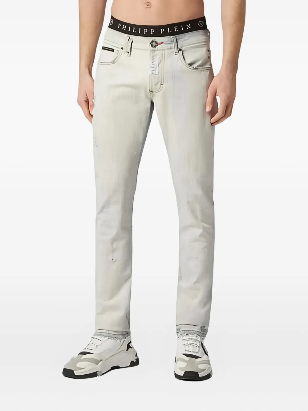 Philipp Plein Gerafelde straight jeans Blauw