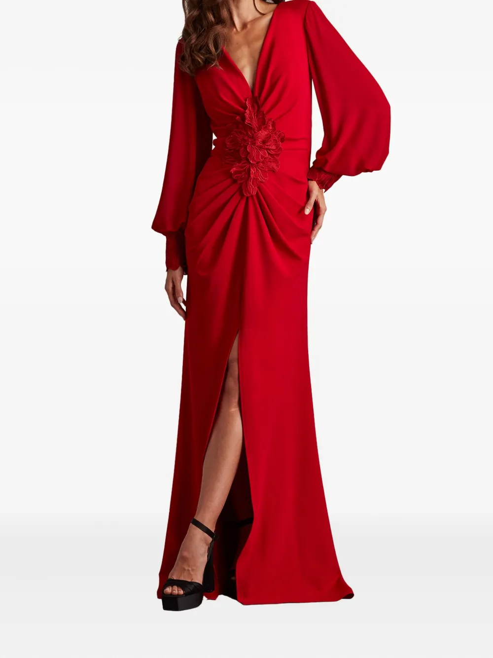 Tadashi Shoji Avondjurk met ruches - Rood