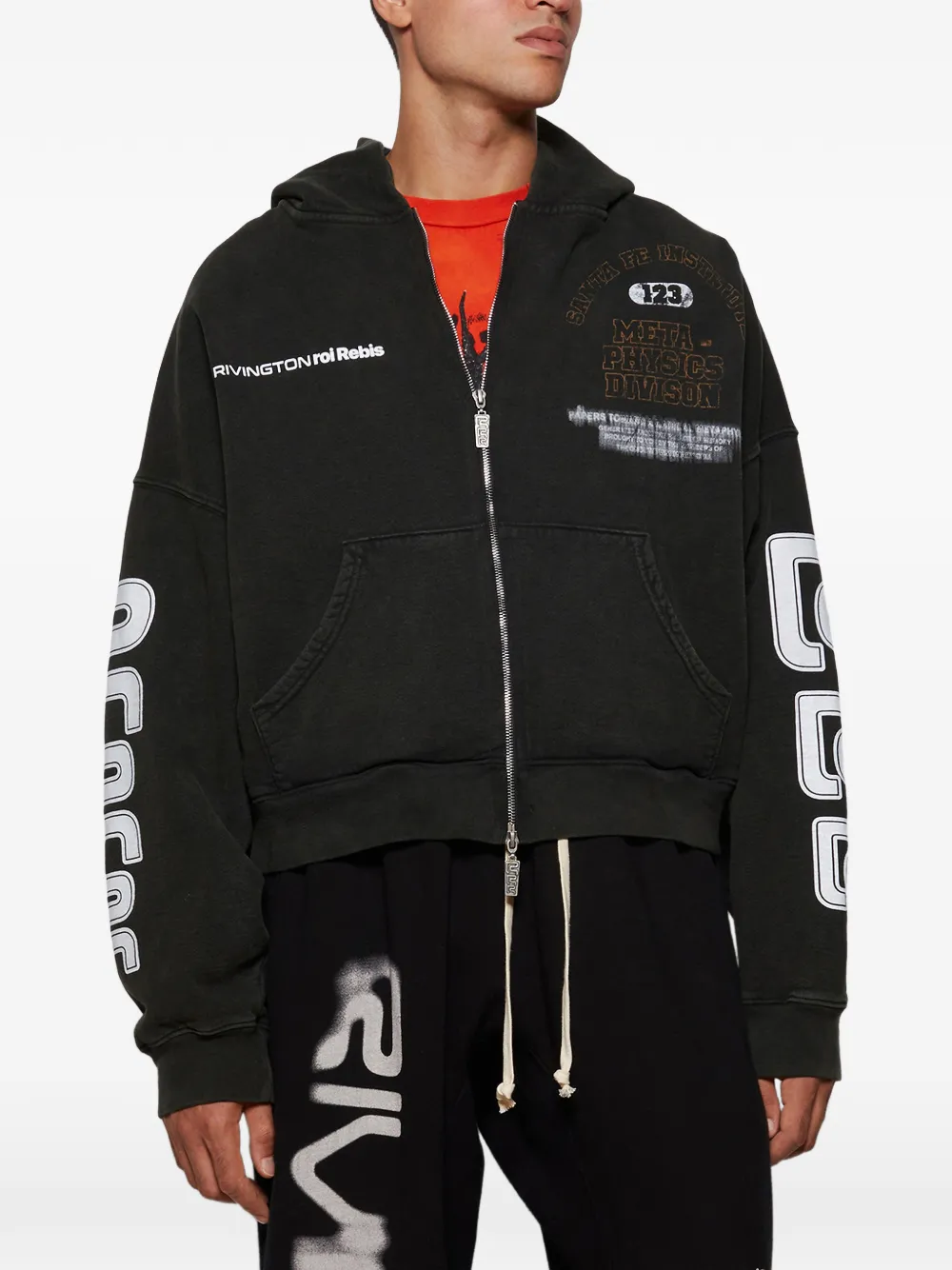 RRR123 zip-fastening hoodie Zwart