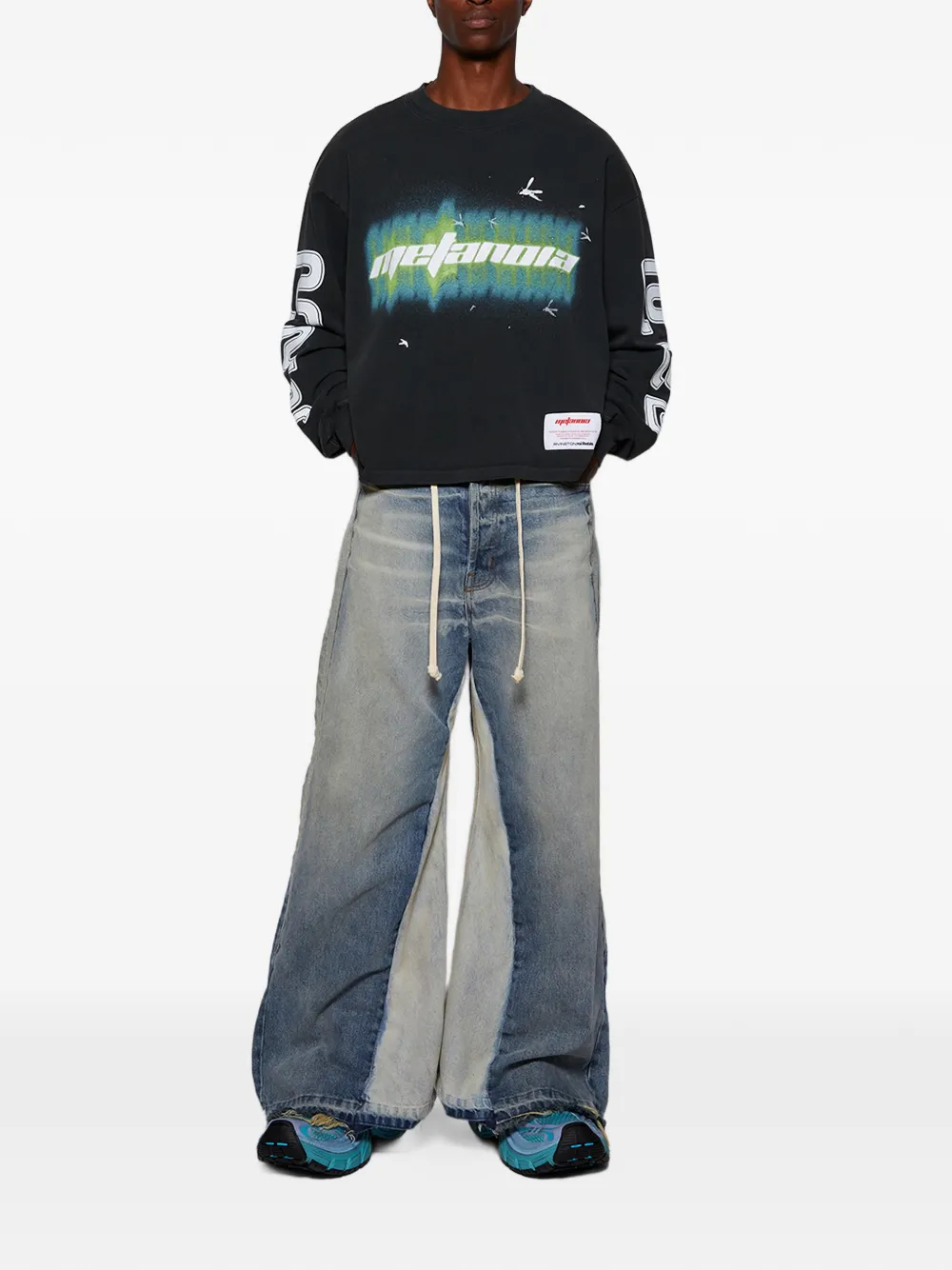 RRR123 graphic-print long-sleeve T-shirt - Zwart