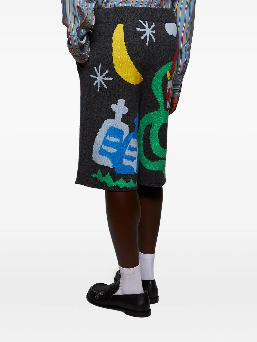 The Elder Statesman Mythical Creatures Intarsia Cashmere-blend Shorts In Black