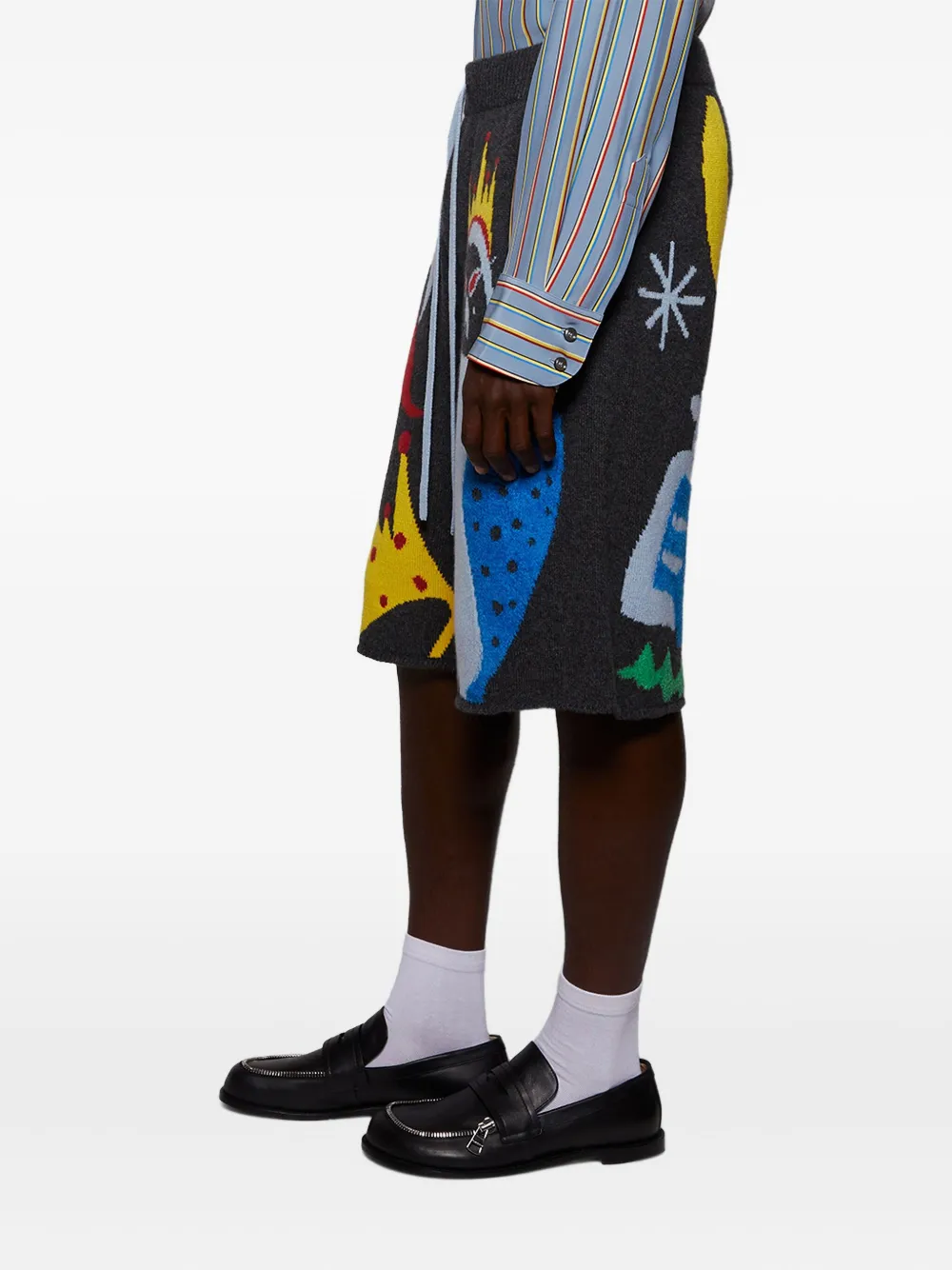 The Elder Statesman Mythical Creatures Intarsia Cashmere-blend Shorts In Black