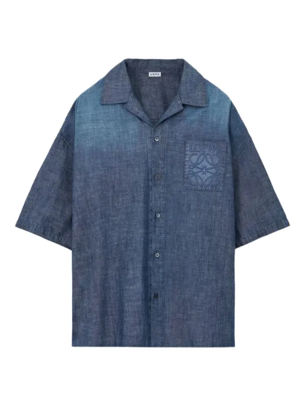 Loewe Embroidered-pocket Short-sleeve Shirt in Blue