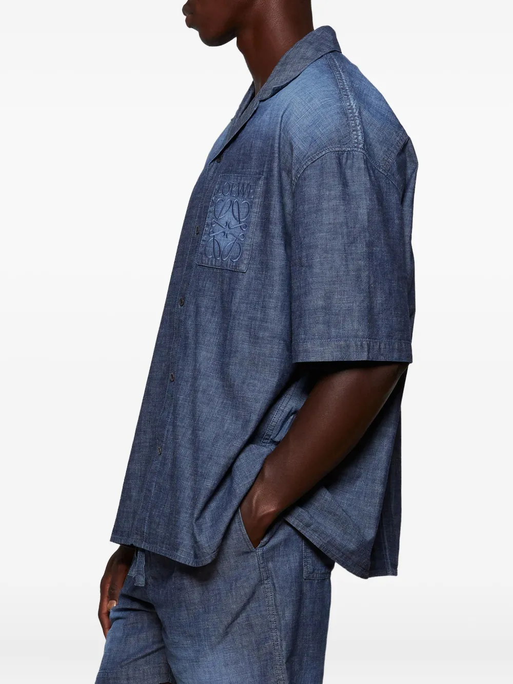 Loewe Embroidered-pocket Short-sleeve Shirt In Blue