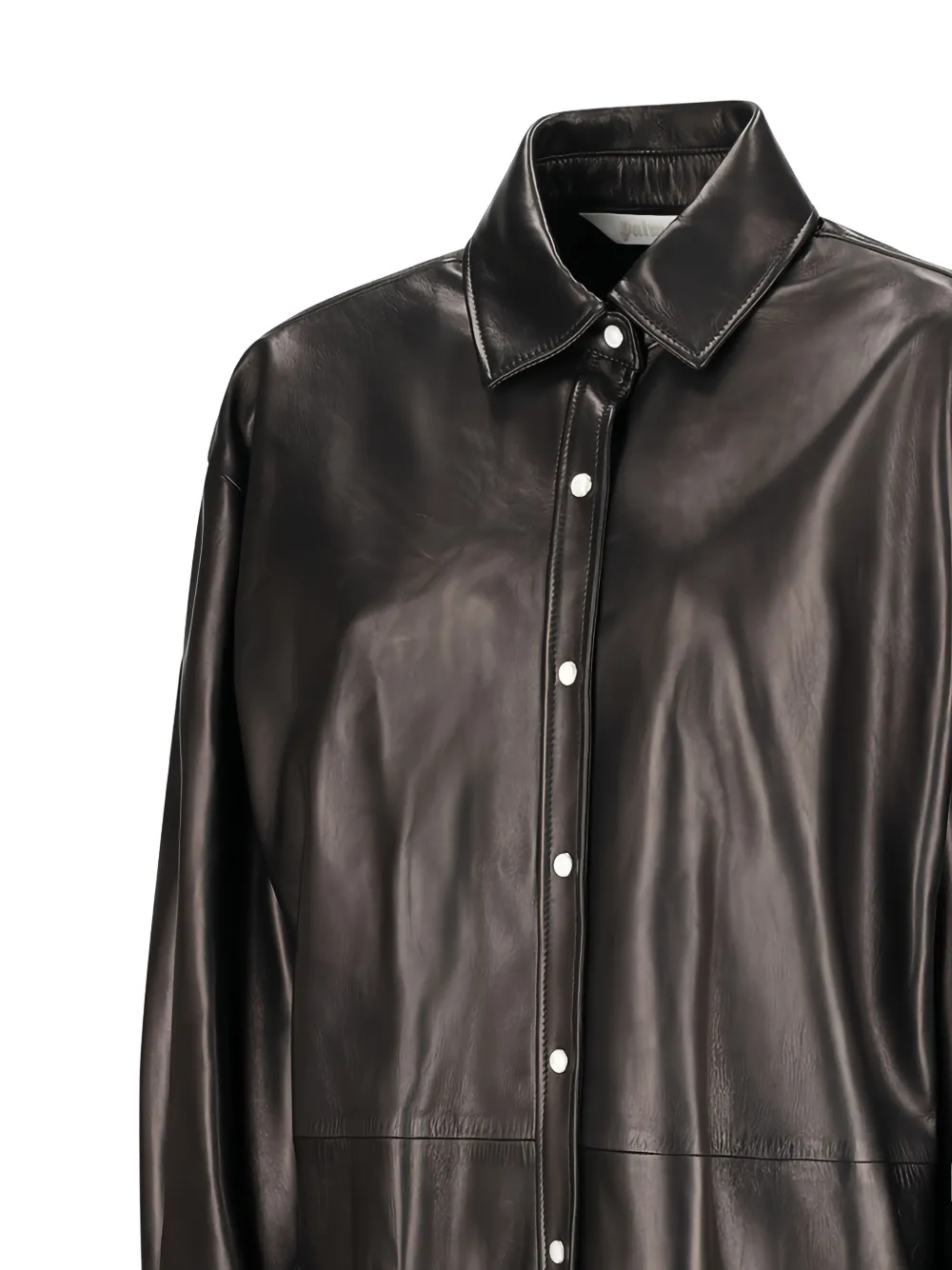 Palm Angels Long-sleeves Leather Overshirt In Black