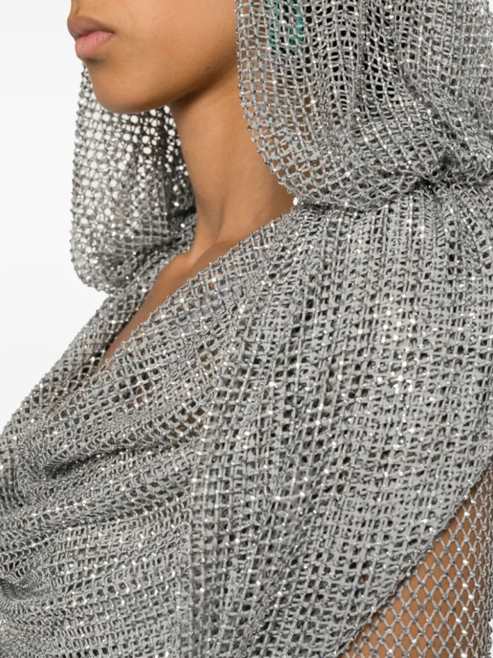 Giuseppe Di Morabito Rhinestone-embellished Hooded Mini Dress In Gray