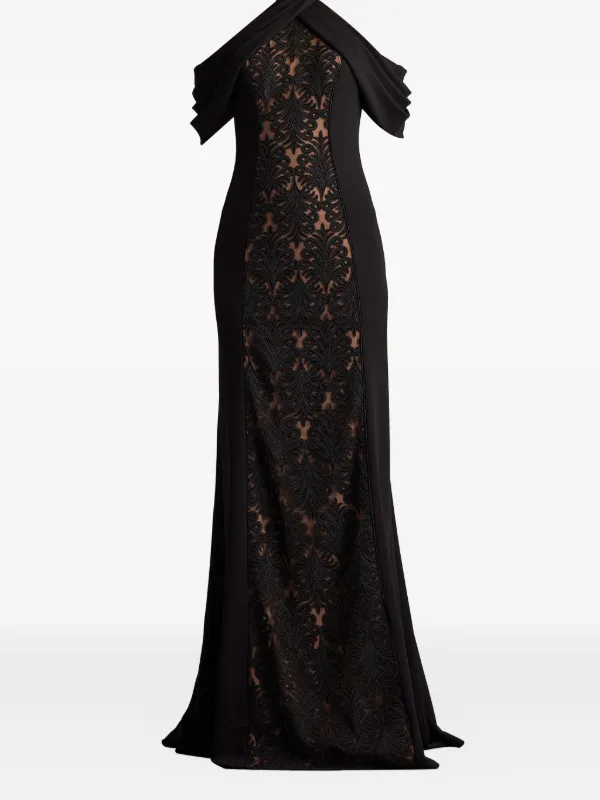 Tadashi Shoji off-shoulder lace-embroidered Gown | Black