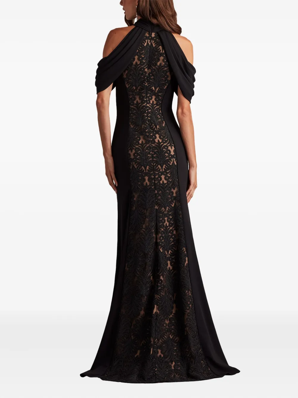 Tadashi Shoji Off-shoulder jurk met geborduurd kant Zwart