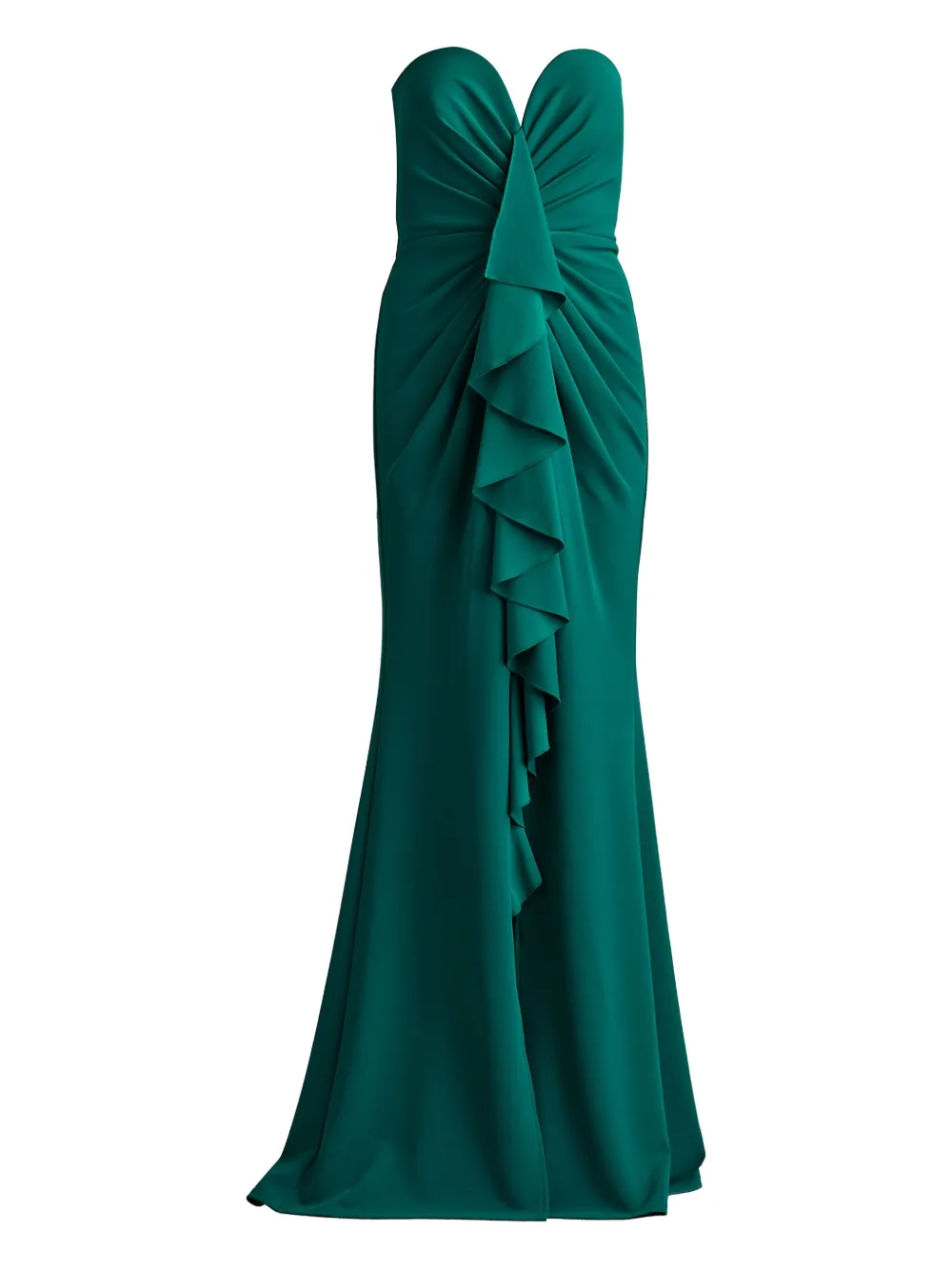 ruffled strapless gown
