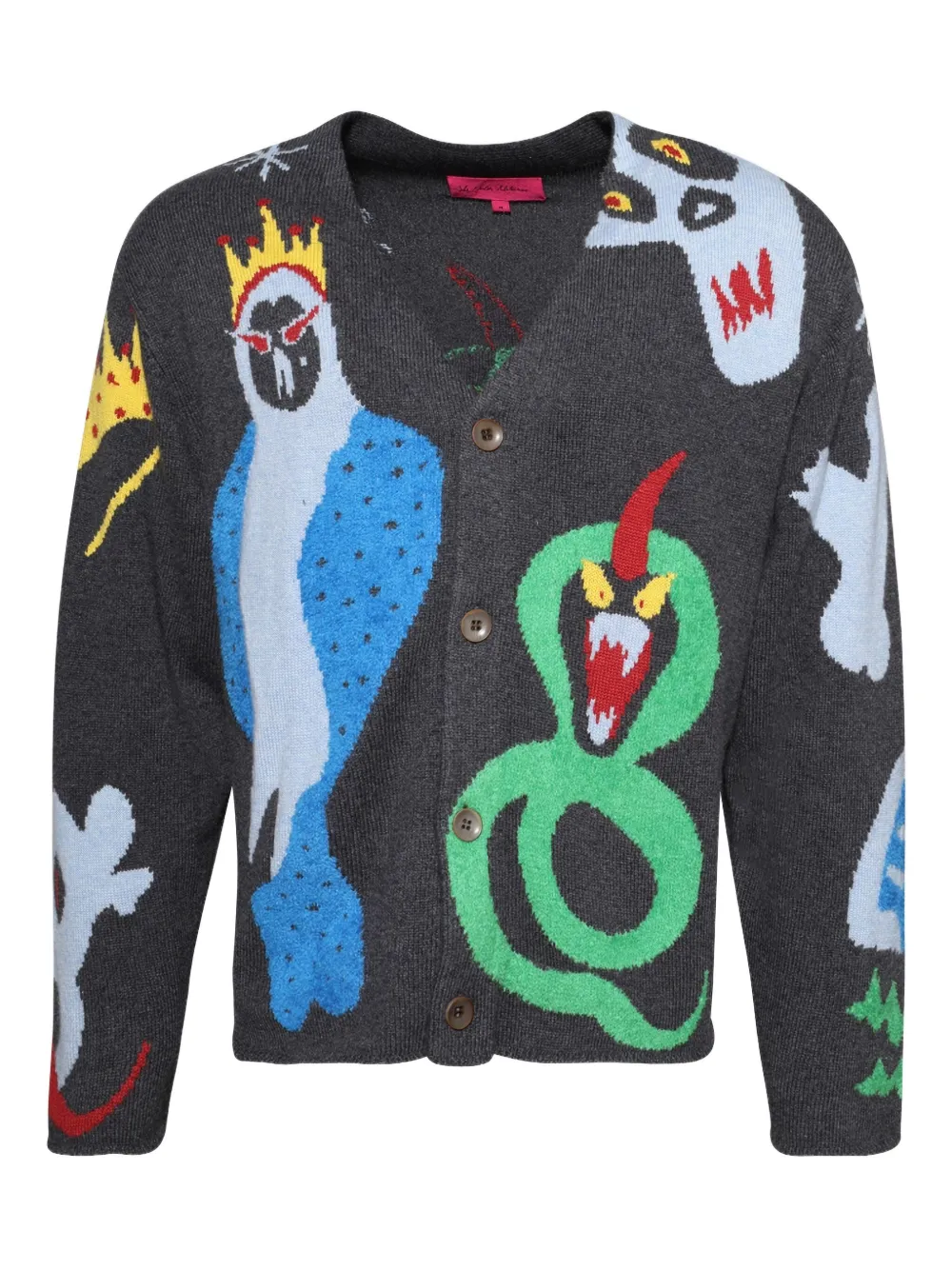 The Elder Statesman Mythical Creatures Intarsia Cashmere-blend Cardigan In Green