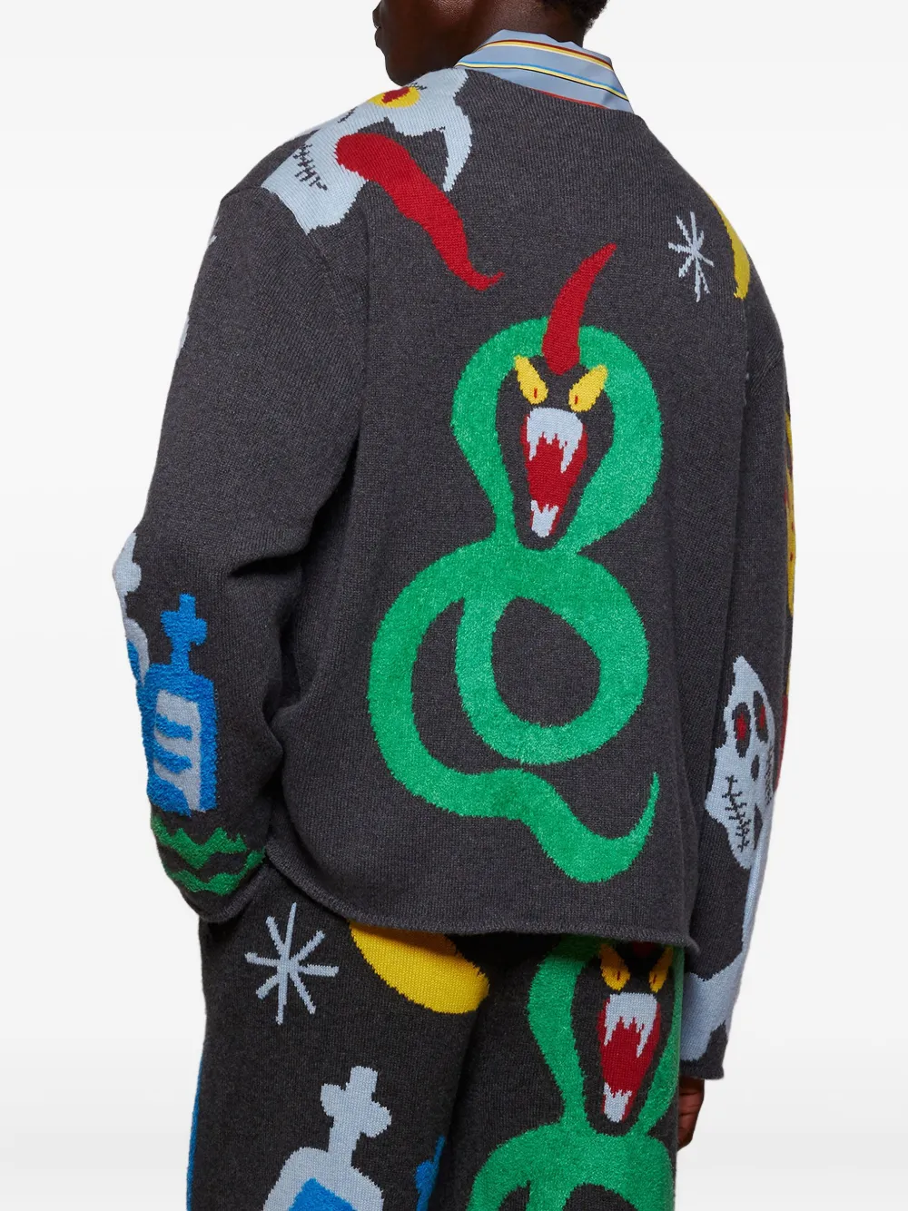 The Elder Statesman Mythical Creatures Intarsia Cashmere-blend Cardigan In Green