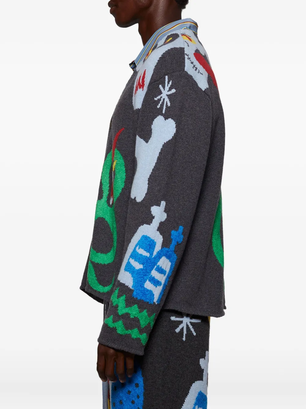 The Elder Statesman Mythical Creatures Intarsia Cashmere-blend Cardigan In Green