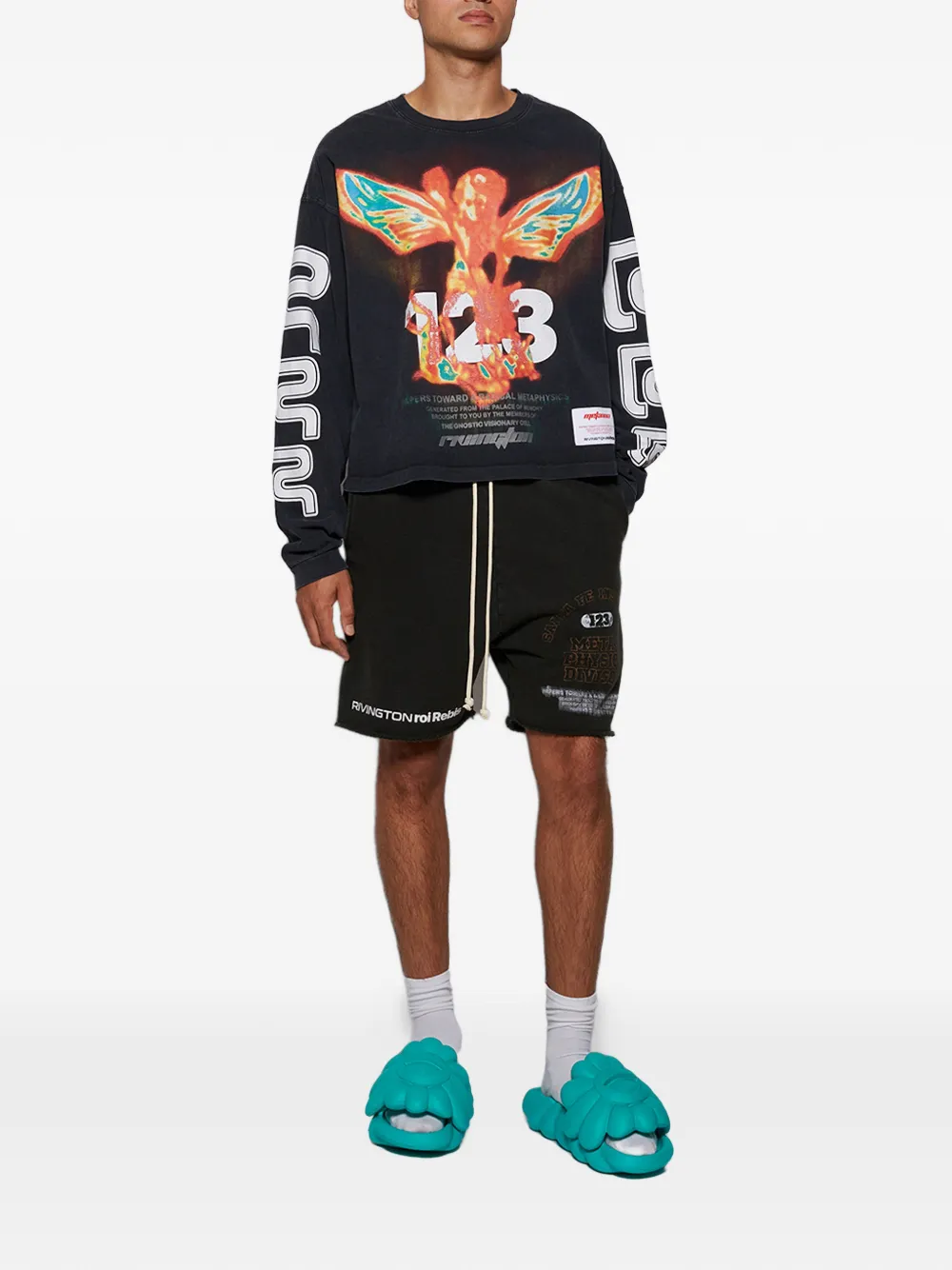 RRR123 long-sleeve graphic T-shirt - Zwart