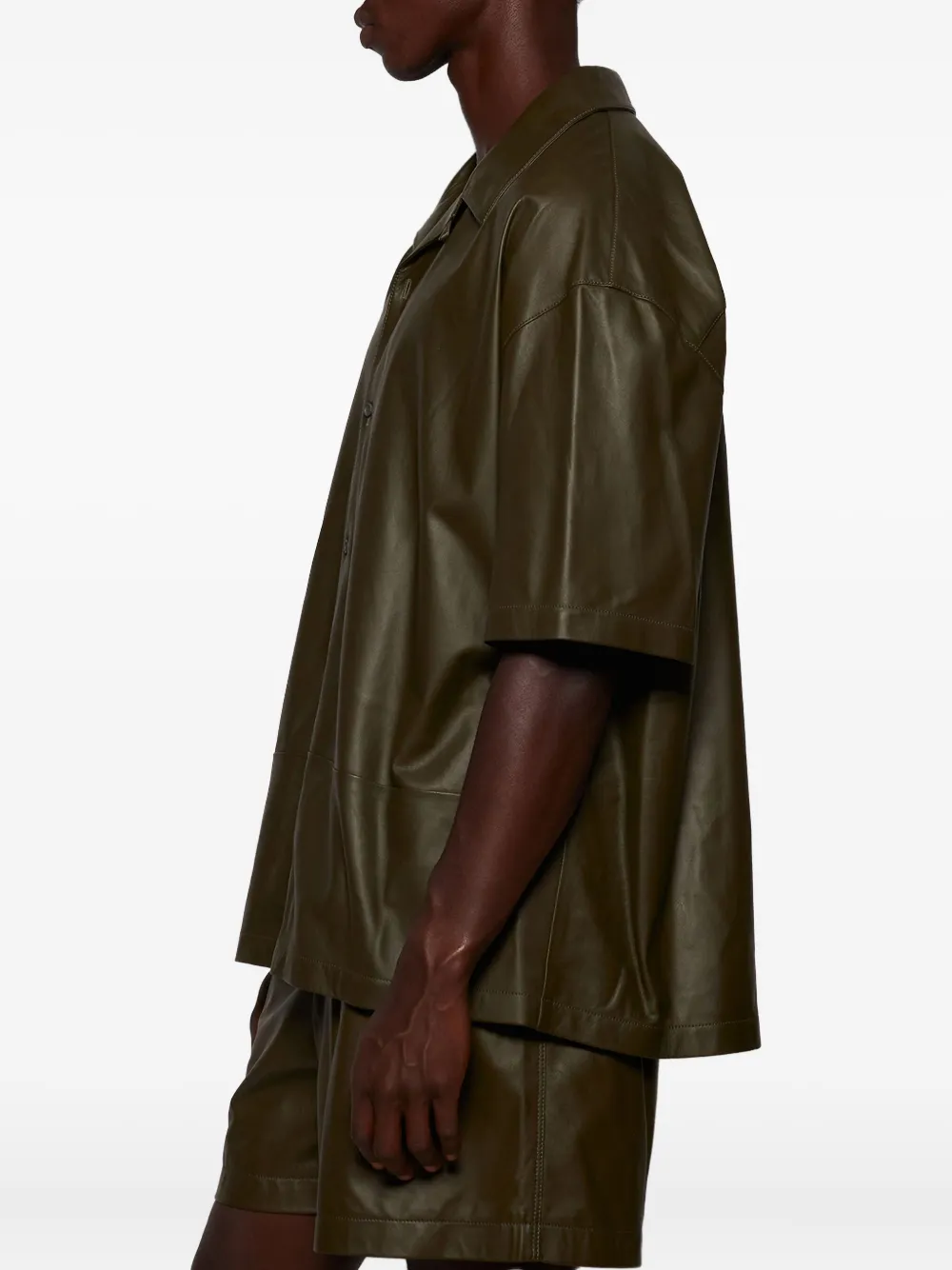 short-sleeve leather shirt