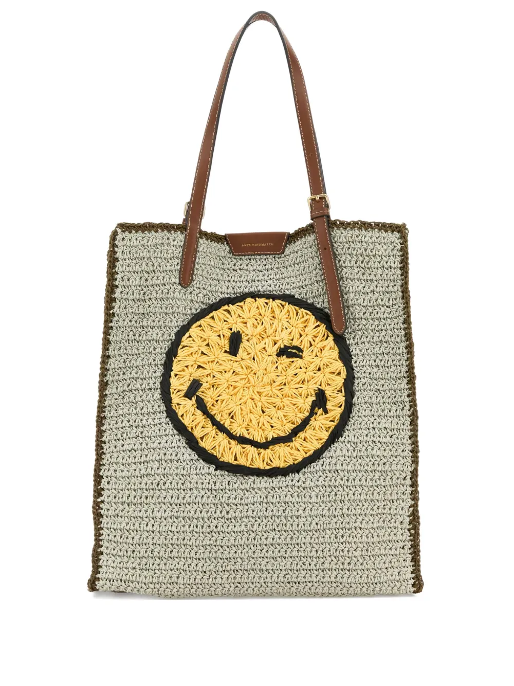 smiley-motif woven tote bag