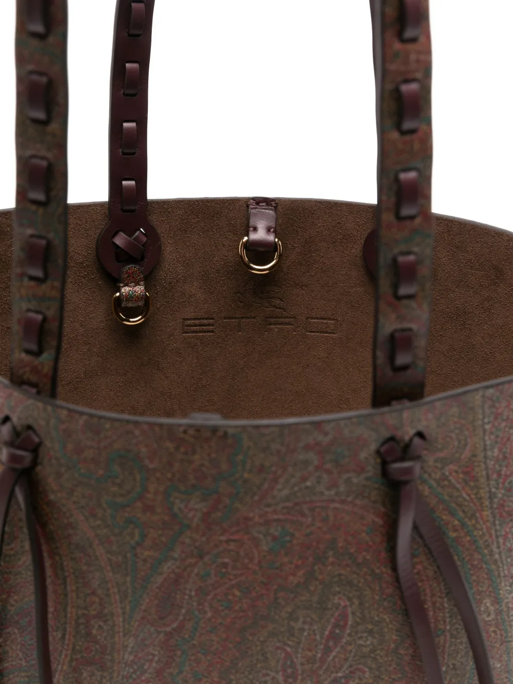 Etro Paisley-pattern Braided-handle Tote Bag In Brown