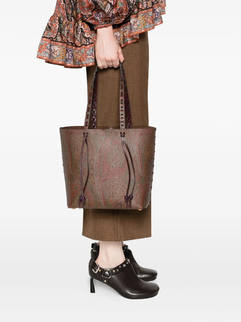 ETRO Shopper met paisley-print en gevlochten handvat - Bruin