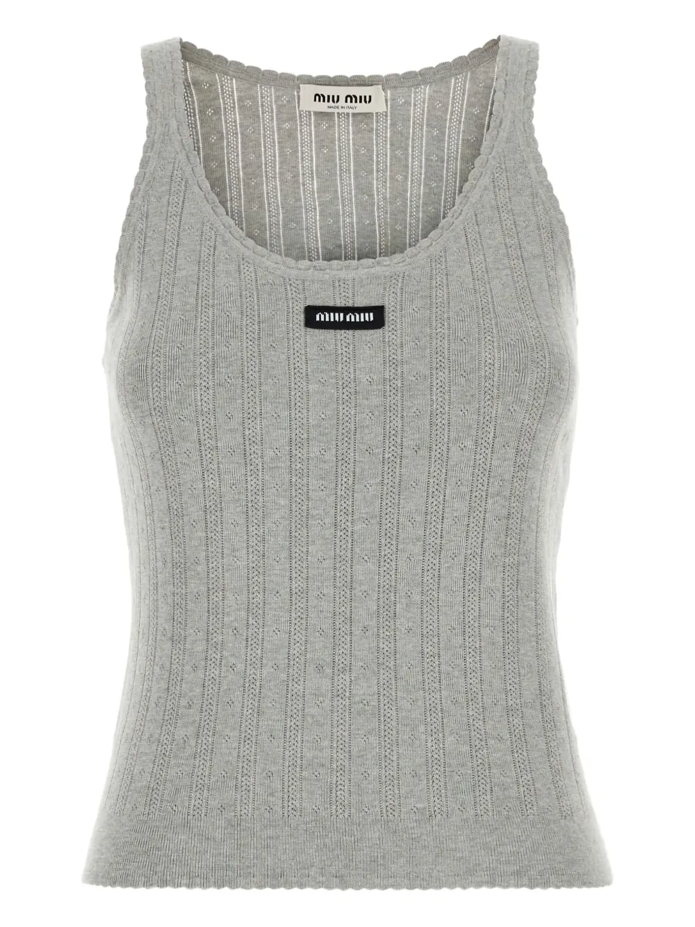 Miu Miu Ribbed Cotton Tank Top In Gray