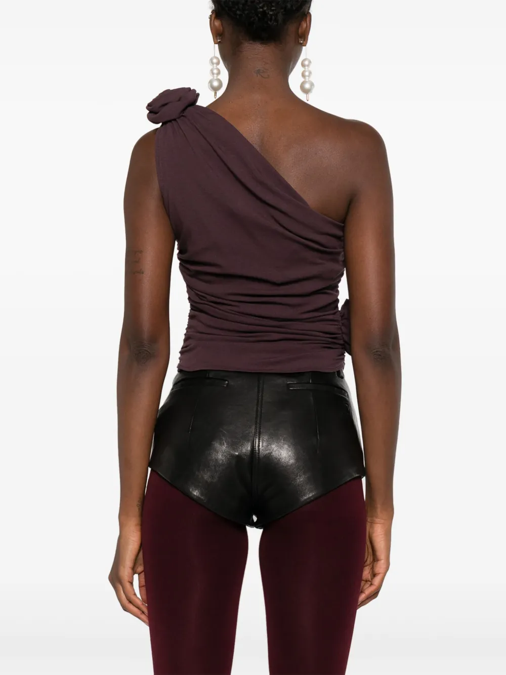 Magda Butrym Rose-embellished One-shoulder Top In Brown