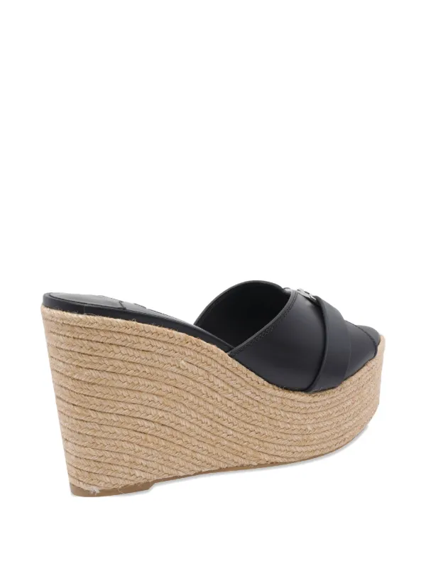 Jimmy Choo 100mm Leather Wedge Espadrille Sandals | Black | FARFETCH