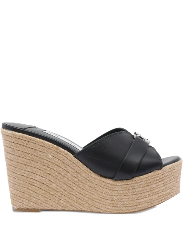 Jimmy Choo 100mm Leather Wedge Espadrille Sandals | Black | FARFETCH PT