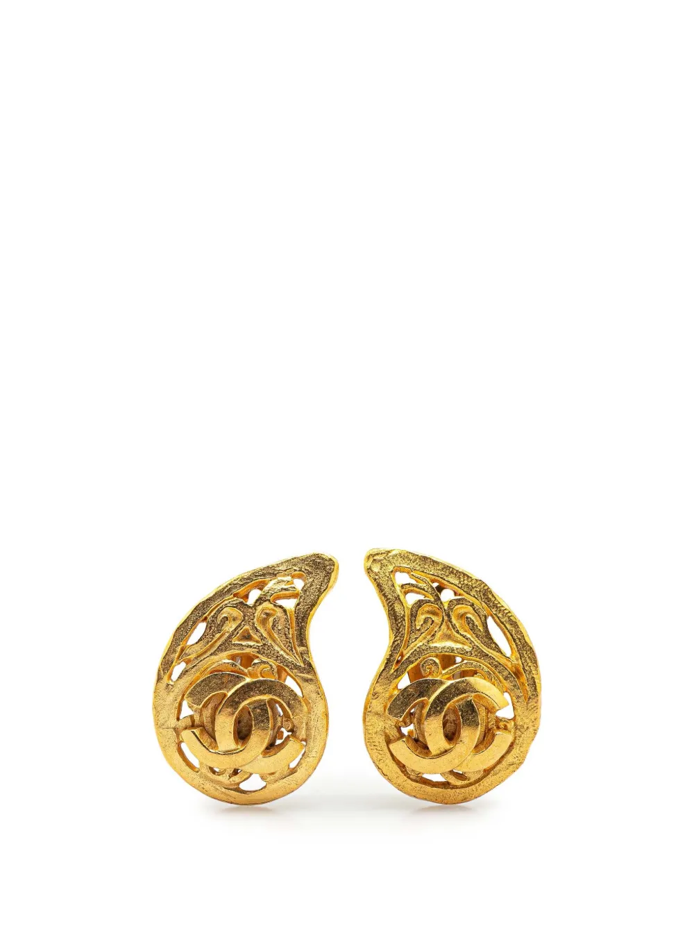 Pre-owned Chanel 1995 Gold Plated Cc Paisley Clip On Earrings Costume Earrings